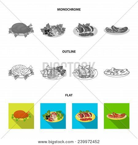 Fried Chicken, Vegetable Salad, Shish Kebab With Vegetables, Fried Sausages On A Plate. Food And Coo