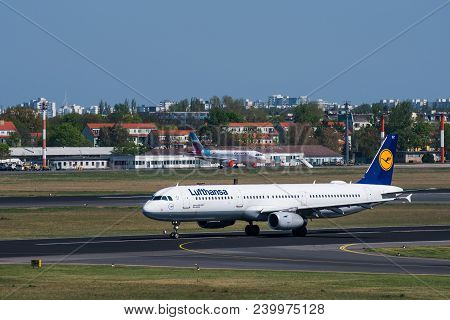 Berlin Germany - April 21. 2018: Lufthansa Airbus A321 Take Off At Berlin Tegel Airport