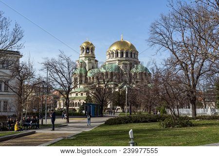 Sofia, Bulgaria - March 17, 2018:  Amazing View Of Cathedral Saint Alexander Nevski In Sofia, Bulgar