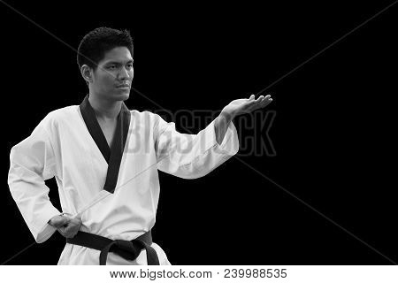 Master Black Belt Taekwondo Fighter Stand For Ridgehand Outward Block Or Sonnal Deung Bakkat Makgi P