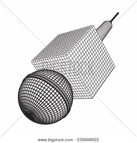 Microphone Vector. Wireframe Low Poly Mesh News Illustration. News On Tv And Radio. Interview.