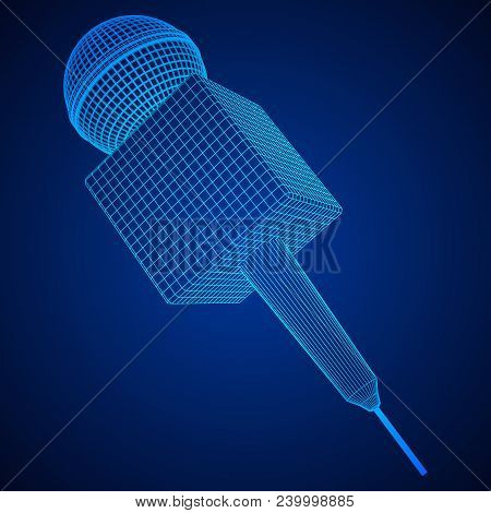 Microphone Vector. Wireframe Low Poly Mesh News Illustration. News On Tv And Radio. Interview.