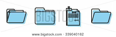 Set Line File Document And Binder Clip, Document Folder, Document Folder And Document Folder Icon. V