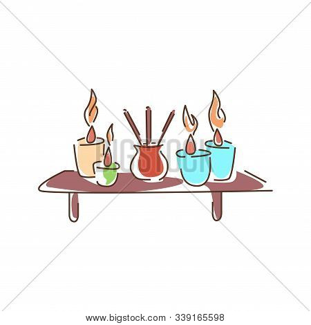 Candles On The Table Color Line Icon. Light Source. Mostly Used For Decorative Purpose, Consisting O