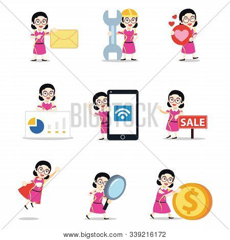 Set Of Character Woman A Fashion Wedding Designer.
