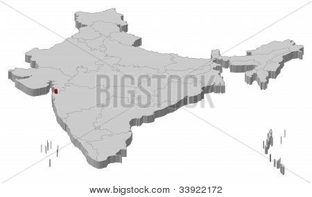 Karte von Indien, Dadra und Nagar Haveli hervorgehoben