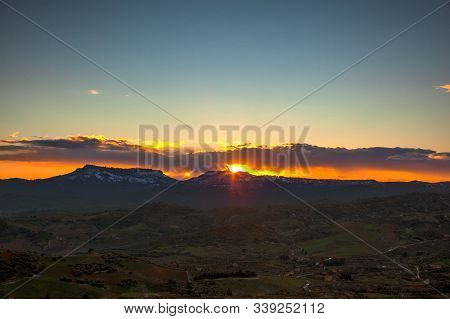 View Of Enna And Calascibetta Skyline At Sunset In The December Season