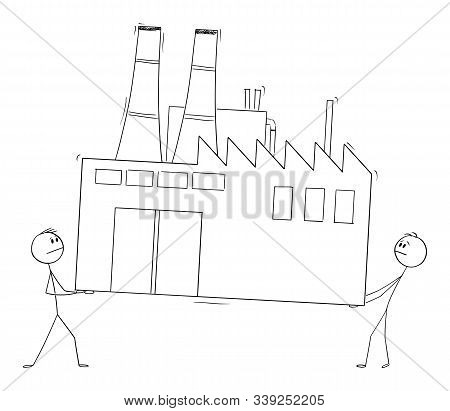 Vector Cartoon Stick Figure Drawing Conceptual Illustration Of Two Men Or Businessmen Carrying The F