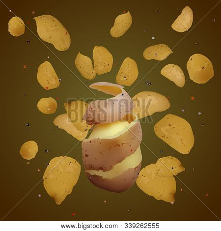 Ralistic Potato Chips. 3d Vector Illustration. Snack Product.