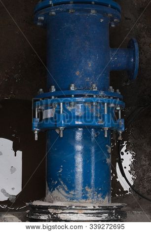 Blue Pipe (tube). Fluid Conveyance. Pipeline. Coupling With Bolts.