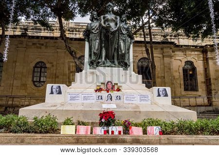 Valletta, Malta - November 28, 2019:flowers, Candles And Tributes To Daphne Caruana Galizia At The F