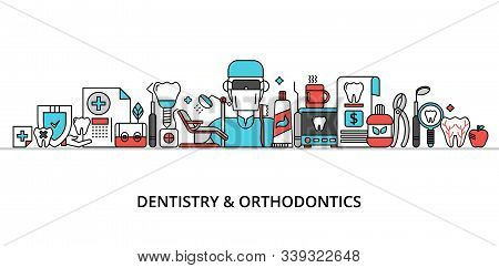 Concept Of Dentistry And Orthodontics, Modern Flat Editable Line Design Vector Illustration, For Gra