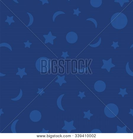 Blue Toned Moons And Stars Vector Seamless Repeat Pattern