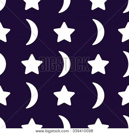 Blue Toned Moons And Stars Vector Seamless Repeat Pattern