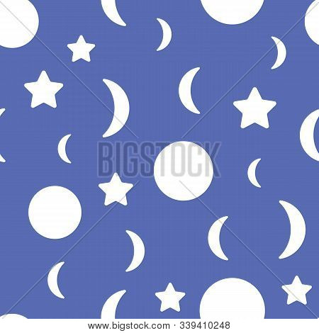 Blue Toned Moons And Stars Vector Seamless Repeat Pattern