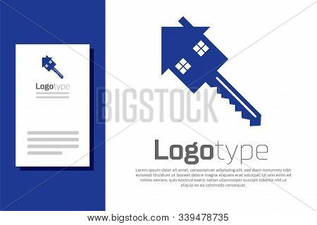 Blue House With Key Icon Isolated On White Background. The Concept Of The House Turnkey. Logo Design