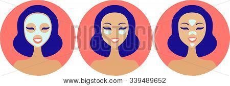 Types Of Facial Beauty Masks And Patches Flat Vector Set