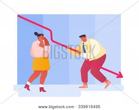 Financial Crisis, Investment Recession On Stock, Sale Drop Concept. Businesspeople Trying To Rise Up