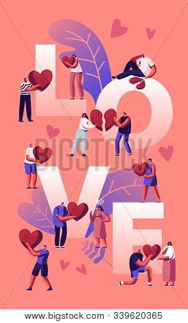 Love And Heartbreak Concept. Happy Couples Sparetime, Holding Heart. Unhappy Heartbroken People Part