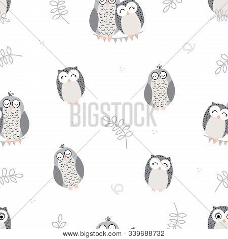 Vector Repeat Pattern With Cute Sleeping Owls