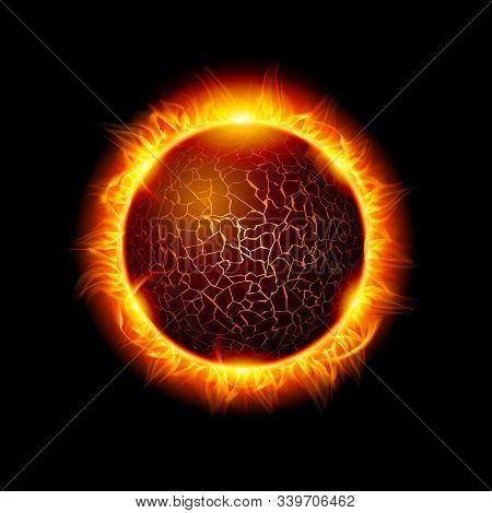 Illustration Of A Fiery Ball Of A Burning Star, Solar Disk. Solar Flare Burning Around Astrological 