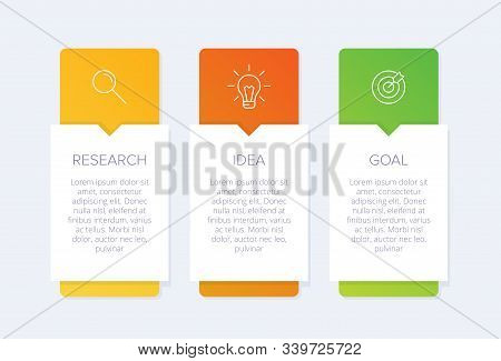 Concept Of Arrow Business Model With 3 Successive Steps. Three Colorful Design Elements. Timeline De