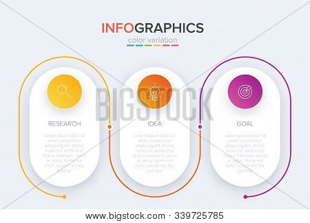 Concept Of Arrow Business Model With 3 Successive Steps. Three Colorful Design Elements. Timeline De