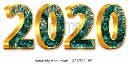 Green Texture And Gold Threedimensional Number 2020 New Year