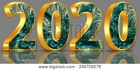 Green Texture And Gold Threedimensional Number 2020 New Year