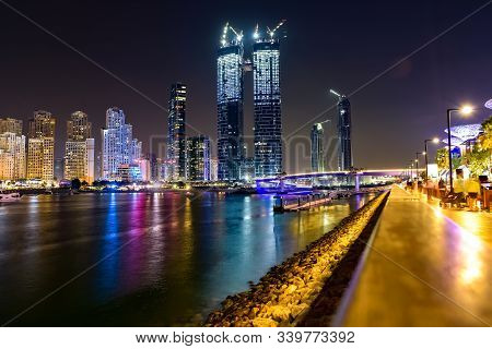 Dubai Skyline View  At Night, Dubai, United Arab Emirates