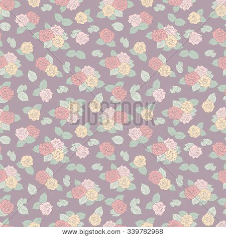 Pattern With Colorful Roses On Purple Background