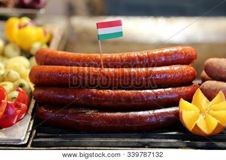 Closeup Of Fried Traditional Hungarian Luncheon Meat Foodish Name Is Kolbasz Sauseges
