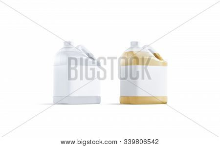 Blank Transparent Plastic Canister With Water And Juice Mock Up Set, 3d Rendering. Empty Nectar Or A