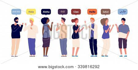 Greeting In Native Languages. International Multiracial Friends Speech Hello. Foreign Language, Wome
