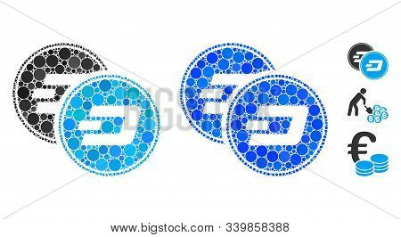 Dash Coins Mosaic Of Round Dots In Variable Sizes And Color Tinges, Based On Dash Coins Icon. Vector