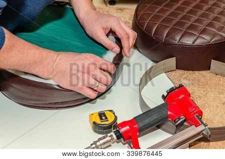 Seat Upholstery In A Furniture Workshop, Eco-leather Cover
