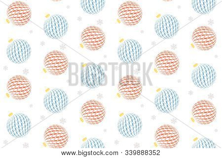 Abstract Seamless Pattern With Blue And Red Christmas Balls And Snowflakes. Vector Illustration.