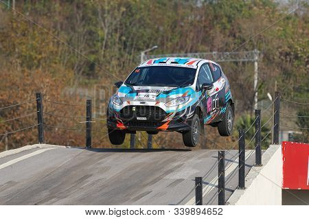 Kocaeli, Turkey - November 24, 2019: Caglayan Celik Drives Ford Fiesta R2t During Turkish Rallycross