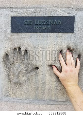 Chicago, Il September 19, 2019, Sid Luckman Professional Football Player Hand Prints In Cement At Th