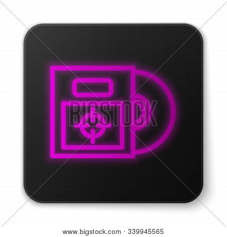 Glowing Neon Line Cd Or Dvd Disk In Box Icon Isolated On White Background. Compact Disc Sign. Black 