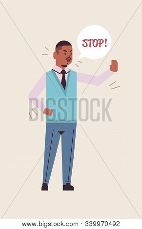Angry Man Saying Stop Speech Balloon With Scream Exclamation Negation Concept Furious Screaming Afri