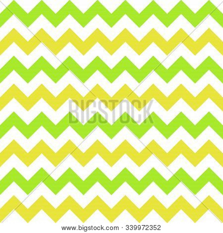 Seamless Pattern With White, Yellow And Green  Zigzag. Vector Illustration.