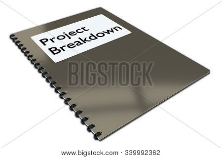 3d Illustration Of Project Breakdown Script On A Booklet, Isolated On White.