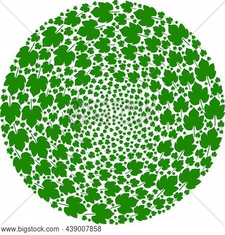 Grapes Leaf Icon Swirl Spheric Mosaic. Grapes Leaf Signs Are Scattered Into Globula Curl Mosaic Stru
