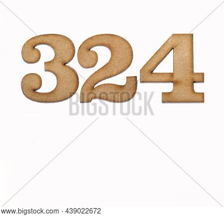 Number 324 In Wood, Isolated On White Background