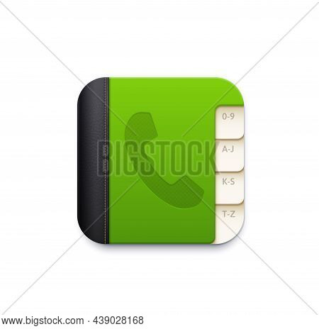 Phone Book Vector Icon Of Contact App Button. Isolated 3d Notebook Of Address Book Or Telephone Dire