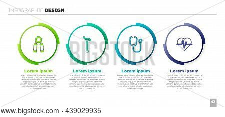 Set Sport Expander, Walking Stick Cane, Stethoscope And Heart Rate. Business Infographic Template. V