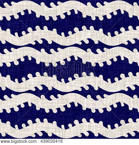 Seamless Indigo Washed Stripe Texture. Blue Woven Boro Linen Cotton Dyed Effect Background. Japanese