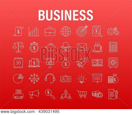 Global Network Connection. Business Line Icon Set. Marketing Network. Money Line Icon Set. Vector St