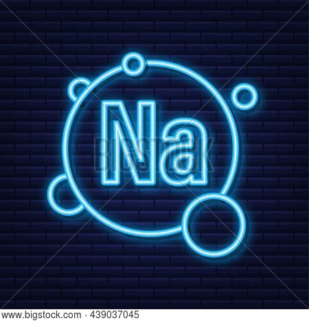 Na, Natrium Blue Shining Pill Capsule Neon Icon. Vector Stock Illustration